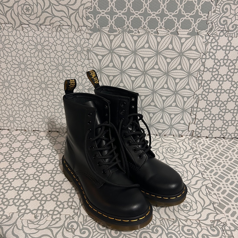 Dr. Martens Black Boots with Yellow Stitching